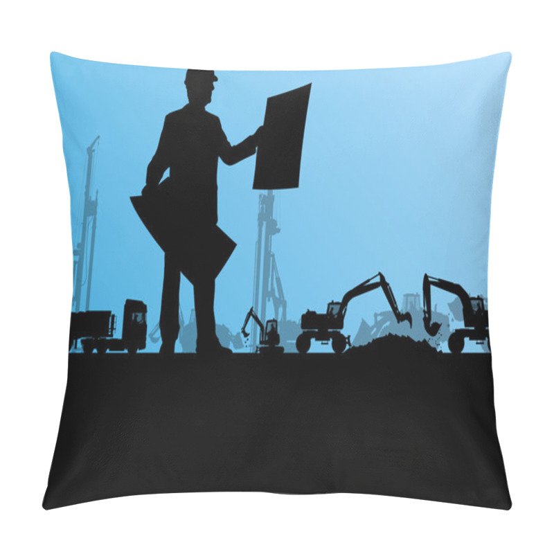 Personality  Engineers With Excavator Loaders And Tractors Digging At Industr Pillow Covers