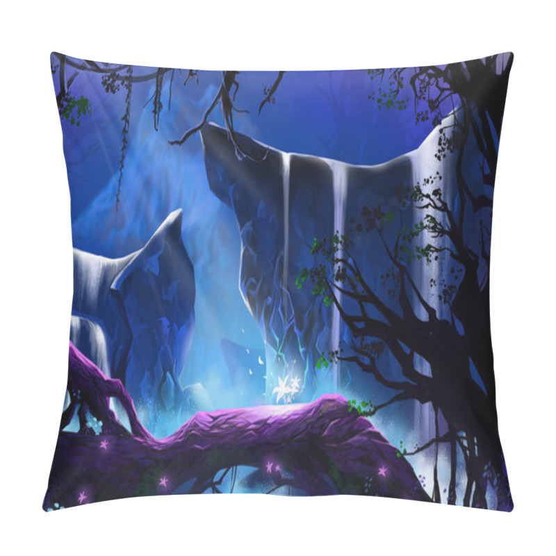 Personality  Mystery Glowing Flower In The Deep Forest. Video Games Digital CG Artwork, Concept Illustration, Realistic Cartoon Style Background Pillow Covers