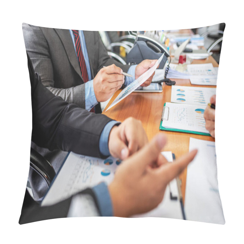 Personality  Group Of Male Entrepreneurs Discussing Management Project During Pillow Covers