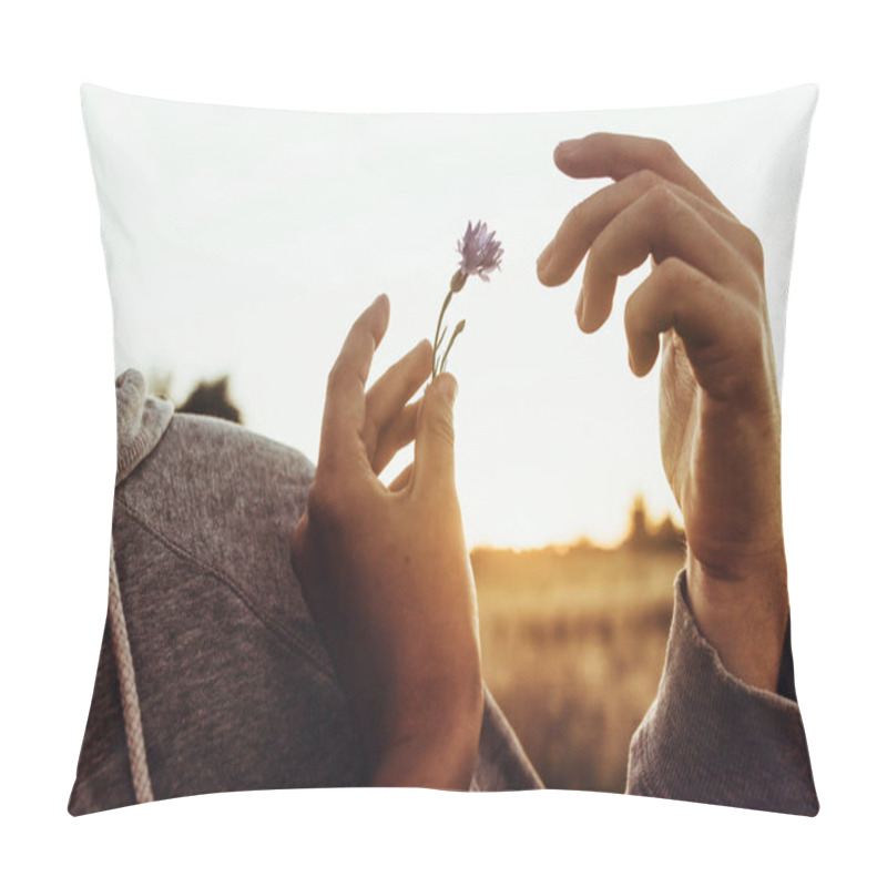 Personality  Hands Holding Cornflower Pillow Covers