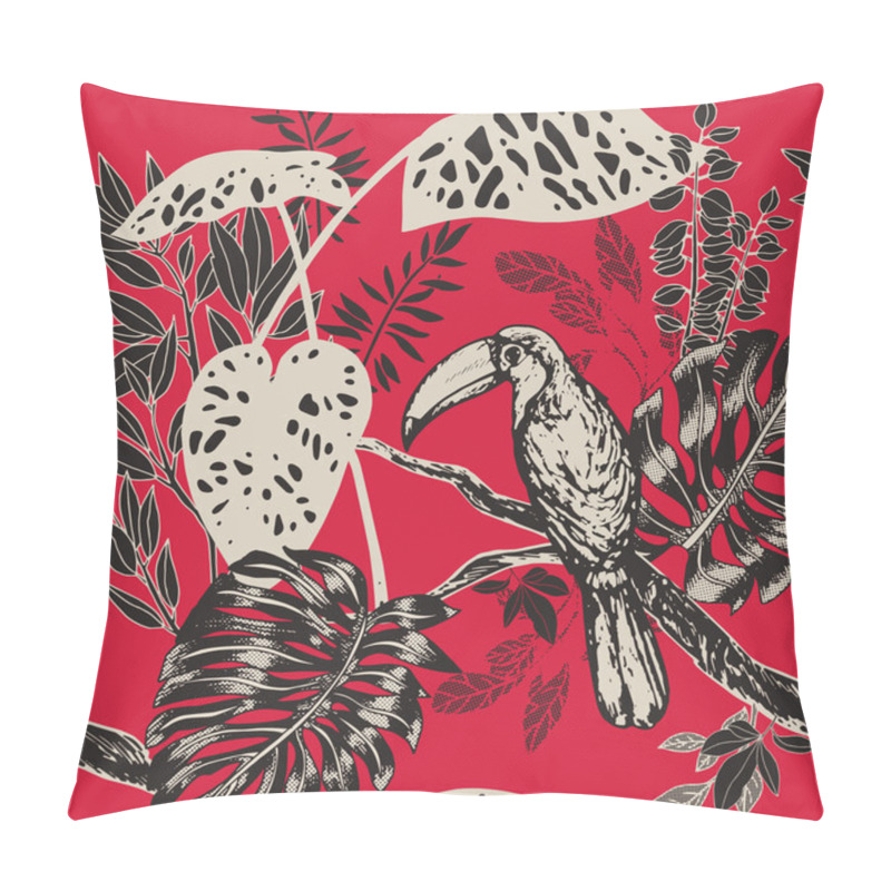 Personality  Vintage Style Tropical Birds Background, Fashion Seamless Pattern With Floral Plant And Exotic Bird Pillow Covers