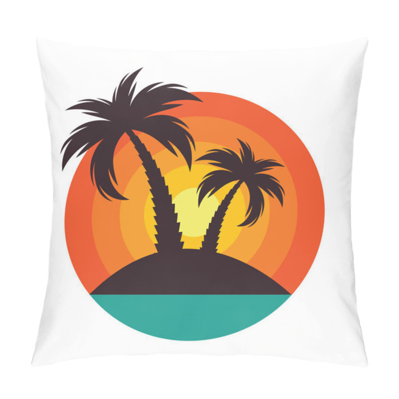 Personality  Summer Time Background Icon With  Palm Tree Silhouette. Vector Illustration Pillow Covers