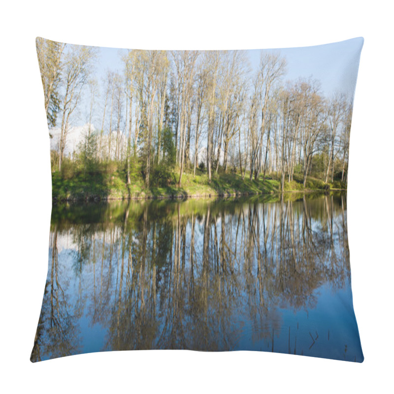 Personality  Scenic Reflections Of Trees And Clouds In Water Pillow Covers