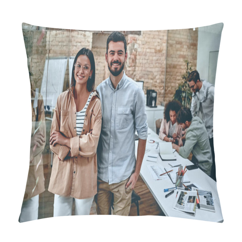 Personality  Young Business People In Office Pillow Covers