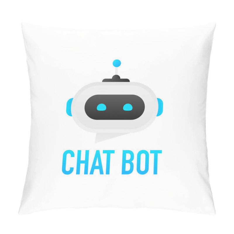 Personality  Flat Illustration With Blue Bot. Customer Support Help Service Flat Vector Illustration Pillow Covers