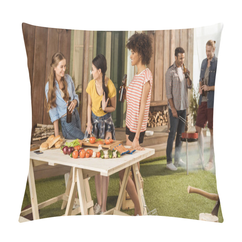 Personality  Young Friends At Picnic  Pillow Covers