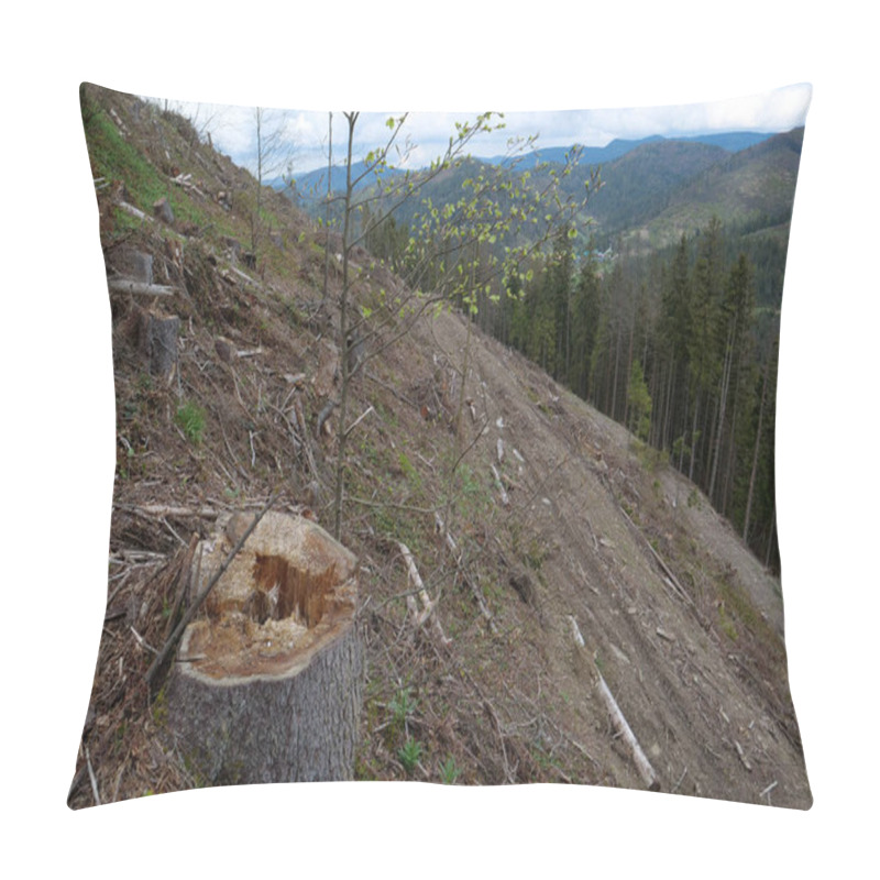 Personality  Deforestation, Cutting Of Trees In Carpathian Mountains In Ukraine Pillow Covers