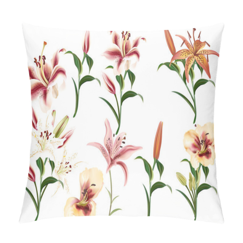 Personality  Collection Of Realistic Flowers Of Lilies Pillow Covers