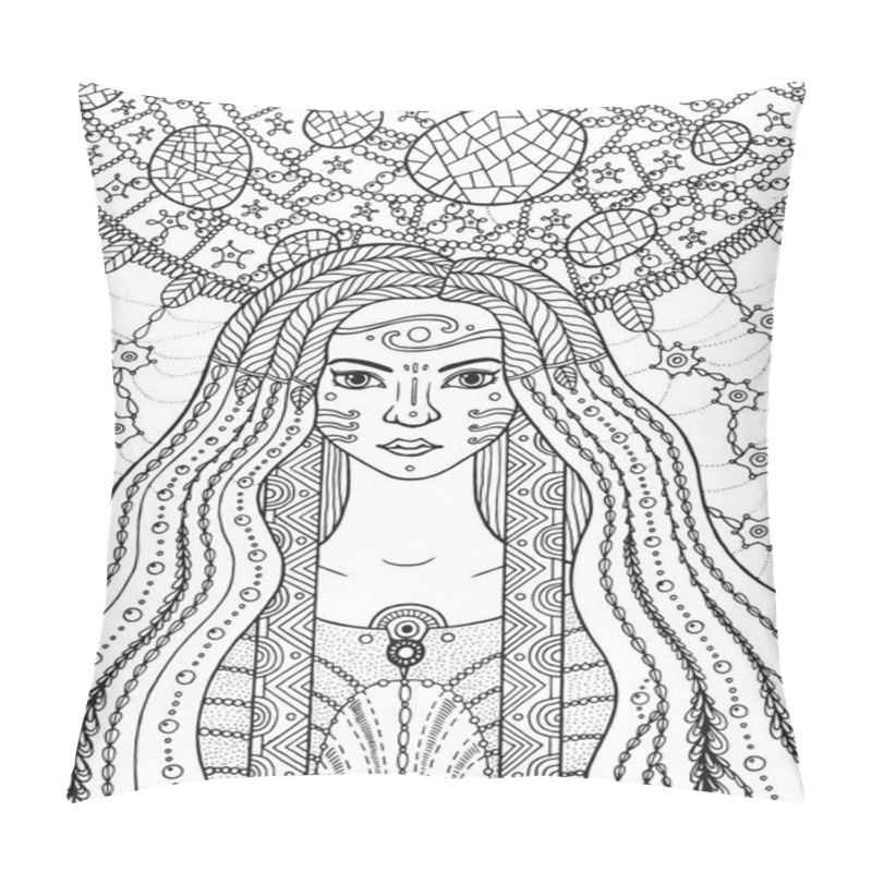 Personality  Shaman Boho Girl With Floral And Waterdrop Hair On Plant Backgro Pillow Covers