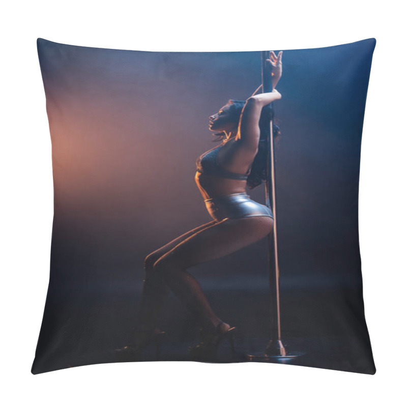 Personality  Side View Of Sexy Stripper In Underwear Standing Near Pole On Blue And Orange  Pillow Covers