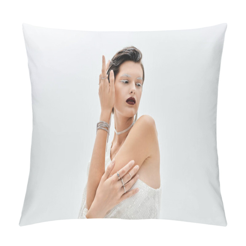 Personality  A Beautiful Woman Showcases Her Stylish Winter Outfit While Exuding Elegance And Charm. Pillow Covers