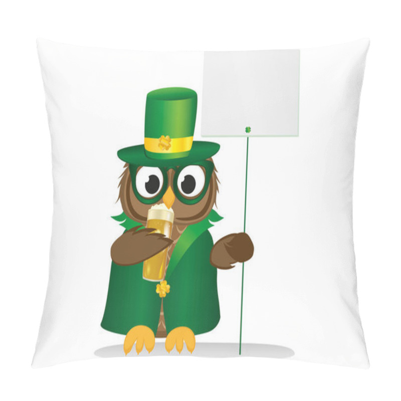 Personality  Happy Owl With Beer In A National Costume And Hat On St. Patrick Pillow Covers