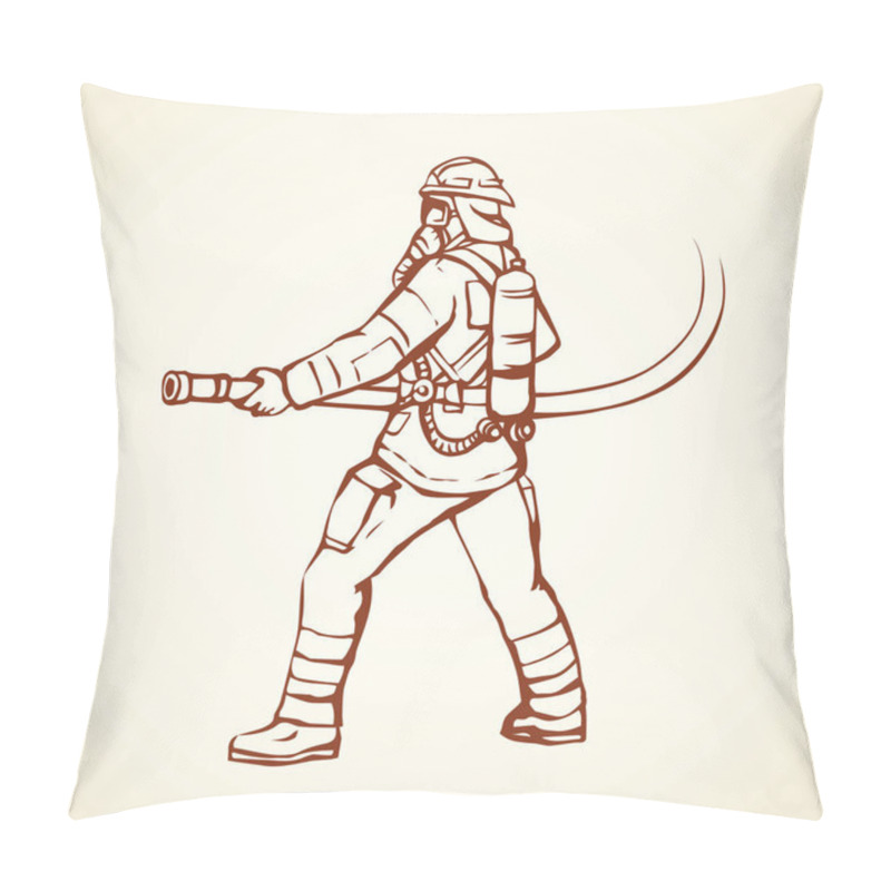 Personality  Firefighter. Vector Drawing Pillow Covers