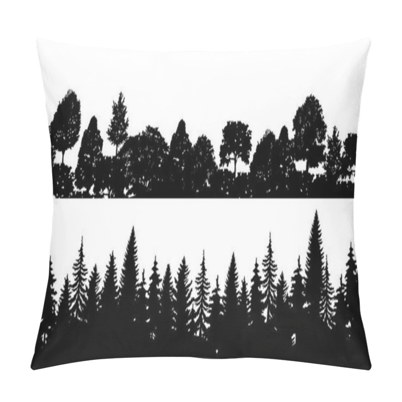 Personality  Set Of Black Horizontal Silhouettes Coniferous Treetops Forest Pine, Spruce, Cedar . Coniferous Spruce Panorama. Park Of Evergreen Wood. Vector On White Background EPS Pillow Covers