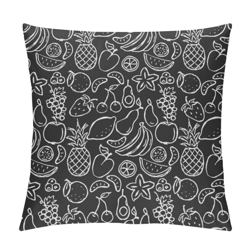 Personality  Seamless Fruits And Vegetables Vector Pattern. Doodle Vector With Fruits And Vegetables Icons On Black Background. Vintage Vegan Pattern Pillow Covers