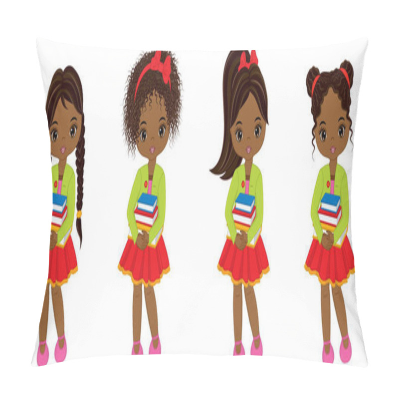 Personality  Vector Cute Little African American Girls With Books Pillow Covers