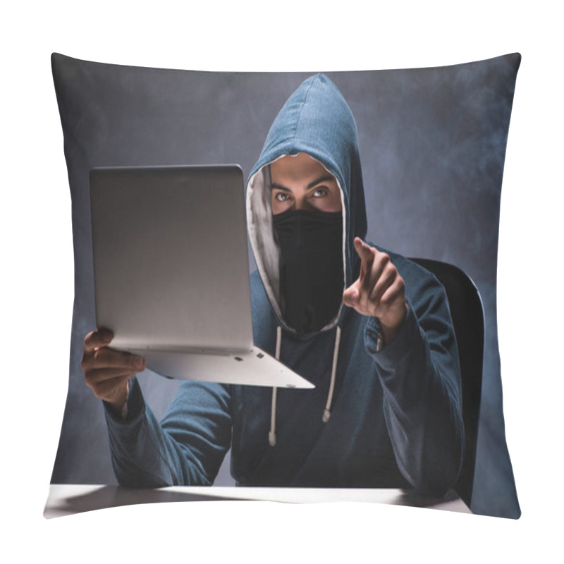 Personality  Computer Hacker Working In Dark Room Pillow Covers