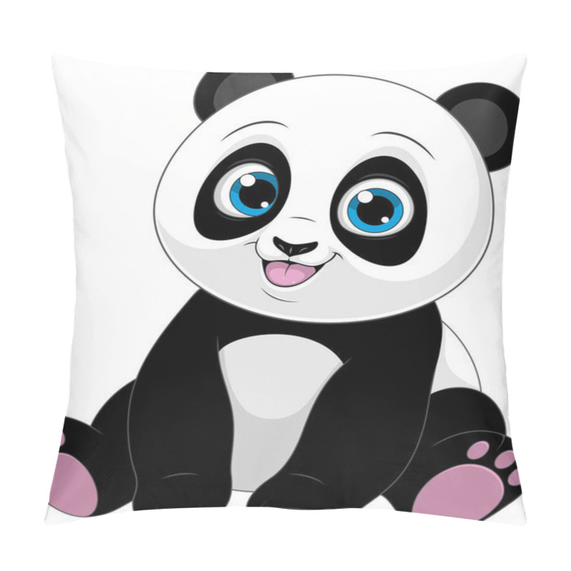 Personality  Cute Funny Little Panda Baby Sitting Smiling On A White Background Pillow Covers