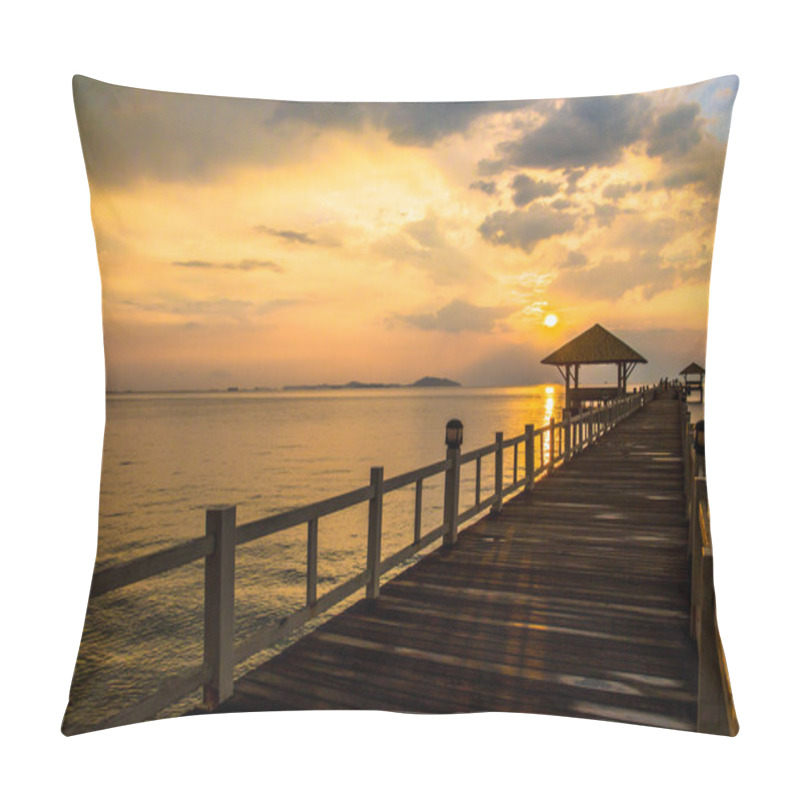 Personality  Landscape Of Wooded Bridge In The Port Between Sunsets Pillow Covers