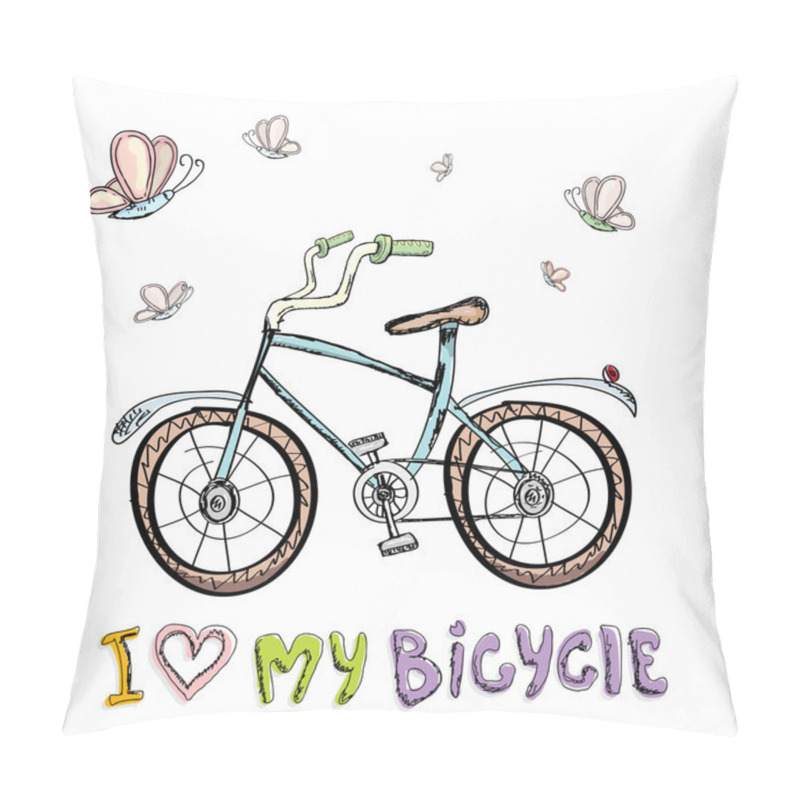 Personality  I Love My Bicycle Concept Design. Hand Drawn  Pillow Covers