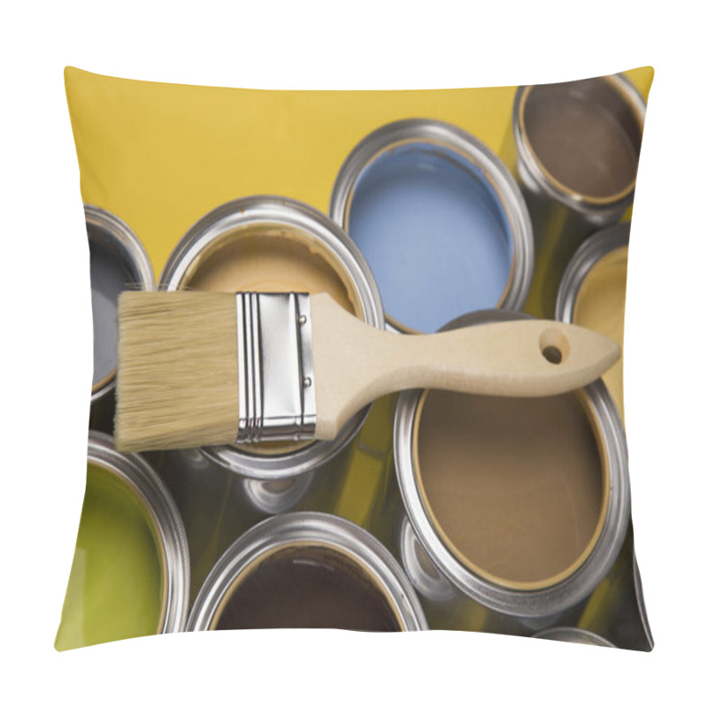 Personality  Can With Paint And Paintbrush, Yellow Background Pillow Covers