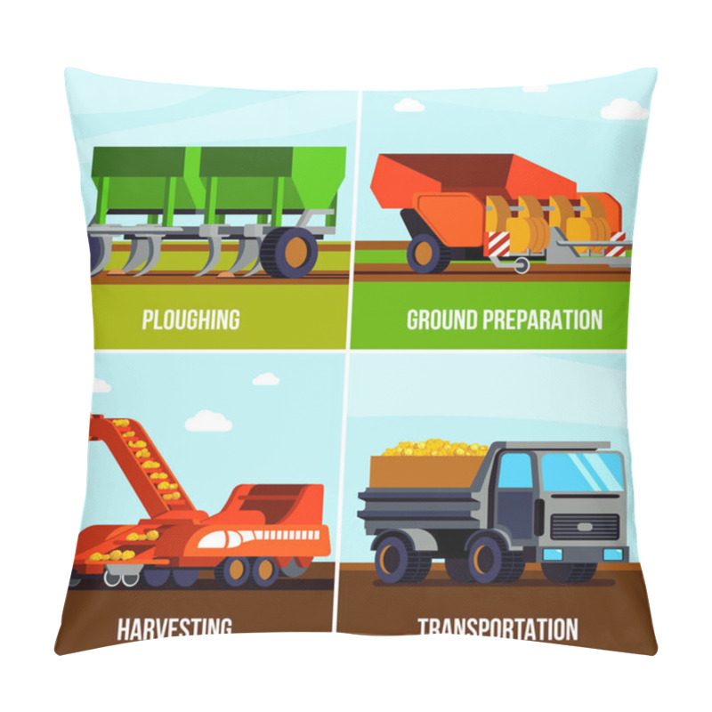 Personality  Potato Production Flat Design Concept Pillow Covers