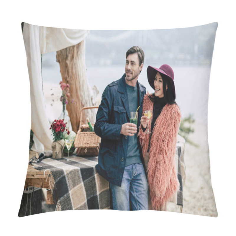 Personality  Young Happy Couple At Alfresco Picnic Pillow Covers