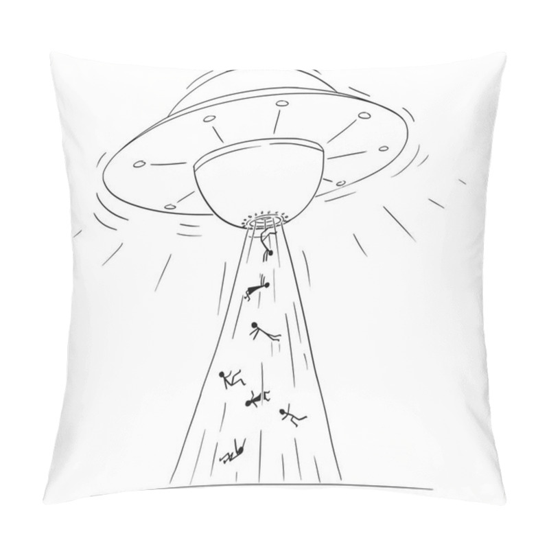 Personality  Cartoon Drawing Of Alien Space Ship Or UFO Abducting People In Ray Of Light Pillow Covers