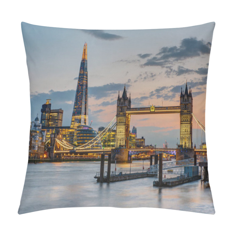 Personality  The Tower Bridge In London After Sunset With The Shard In The Back Pillow Covers