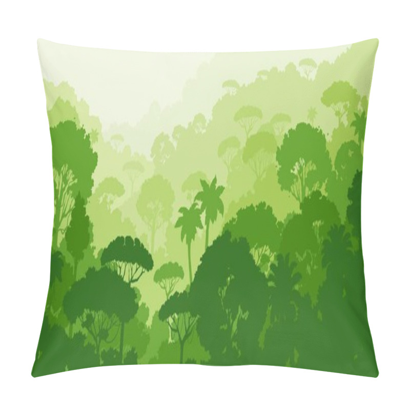 Personality  Jungle Forest Silhouette, Tropical Vector Landscape With Exotic Flora, Palm Trees And Hills. Rainforest Vegetation, Plants 2d Cartoon Wild Forest Natural Parkland. Wildlife Environment In Green Colors Pillow Covers