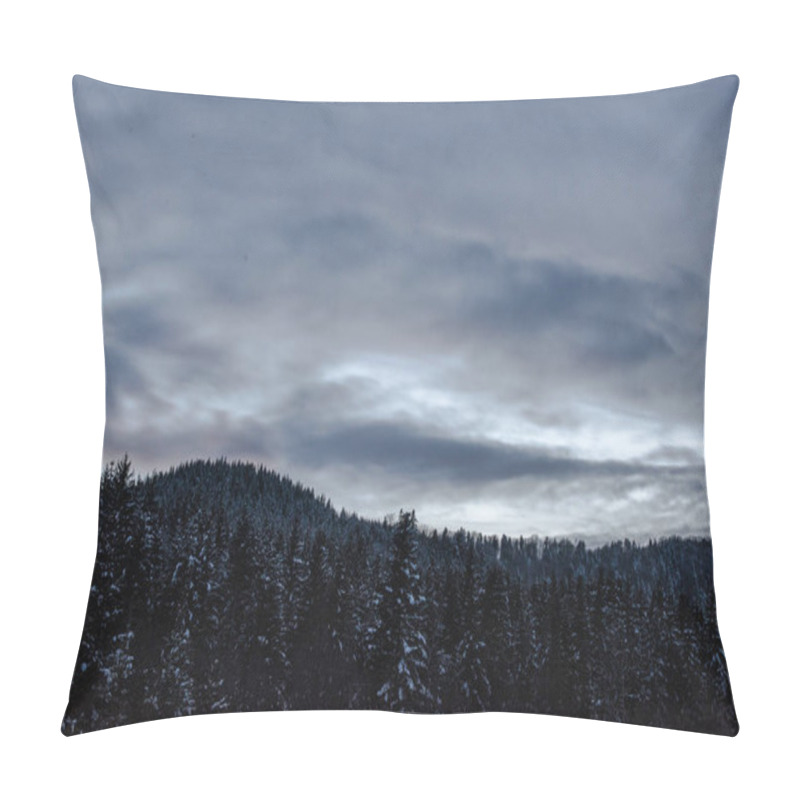 Personality  Landscape Of Carpathian Mountains Covered With Snow With Cloudy Sky And Trees In Evening  Pillow Covers