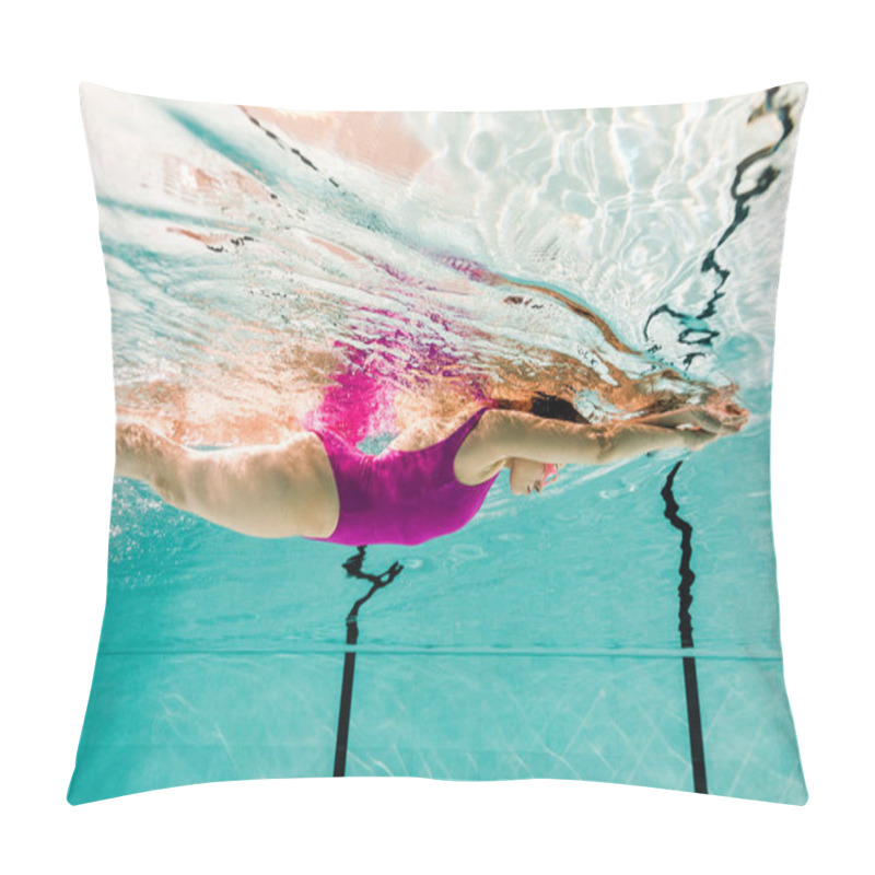 Personality  Woman Swimming Underwater In Swimming Pool With Blue Water Pillow Covers