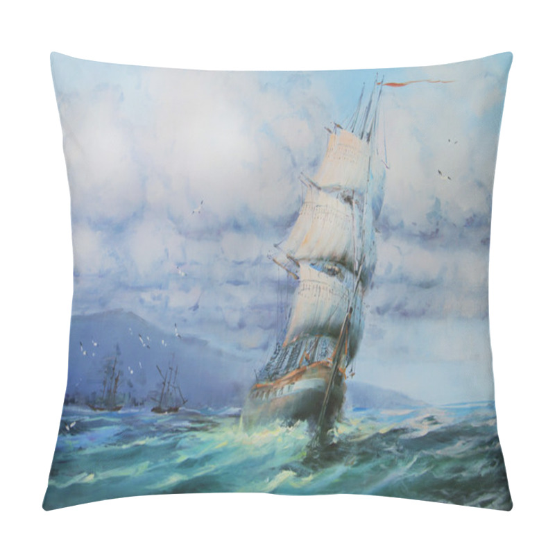 Personality  Large Sailboat.Sea Painting. Pillow Covers