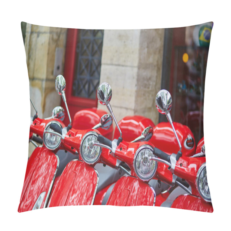 Personality  Red Retro Scooters Parked On A Parisian Street Pillow Covers