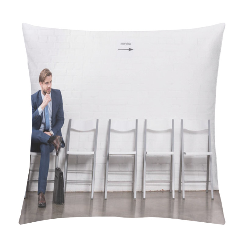 Personality  Pensive Caucasian Businessman Waiting For Job Interview Pillow Covers