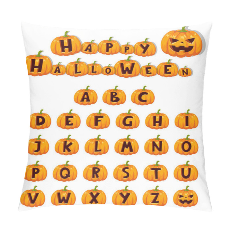 Personality  Halloween Pumpkin Font Alphabet Text Symbols Vector Illustration. Pillow Covers