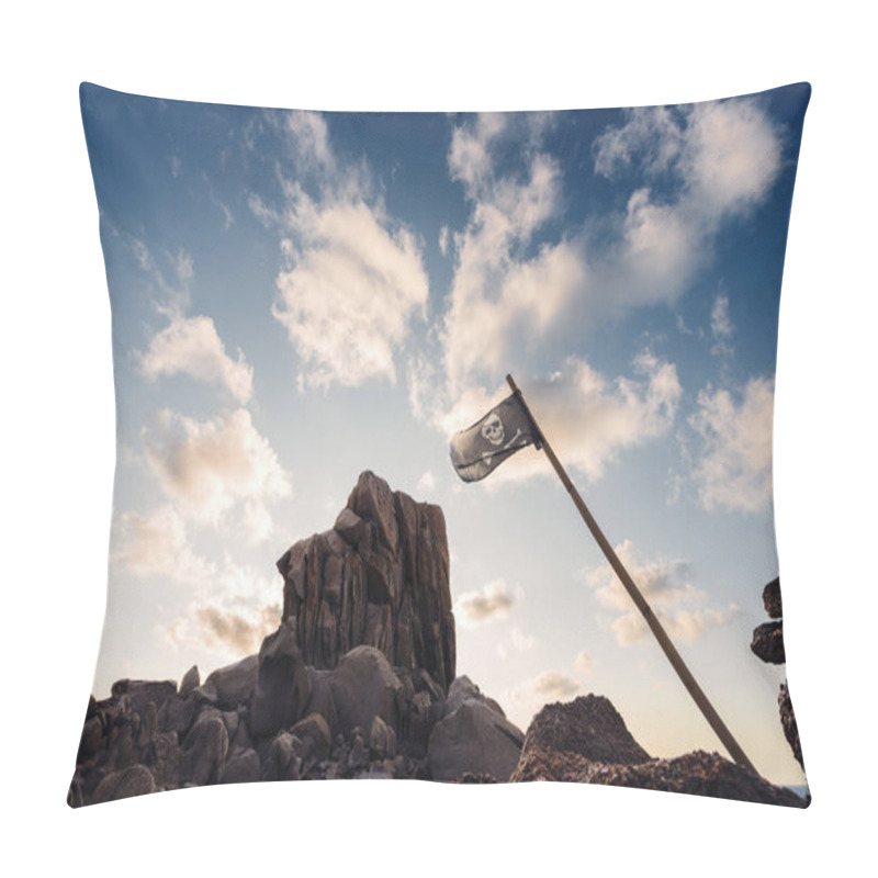 Personality  Coastal Landscape Of Rocks With Pirate Flag Pillow Covers