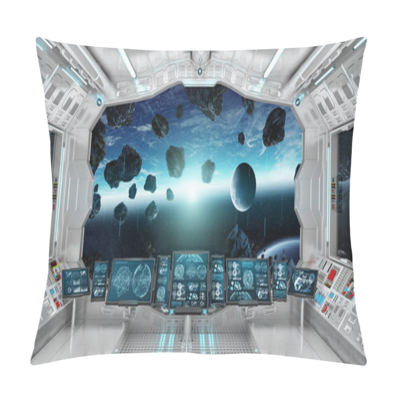 Personality  Spaceship Interior With View On The Planet Earth 3D Rendering El Pillow Covers