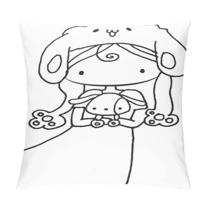 Personality  Vector Cartoon Black And White Girl With Pet Puppy Pillow Covers