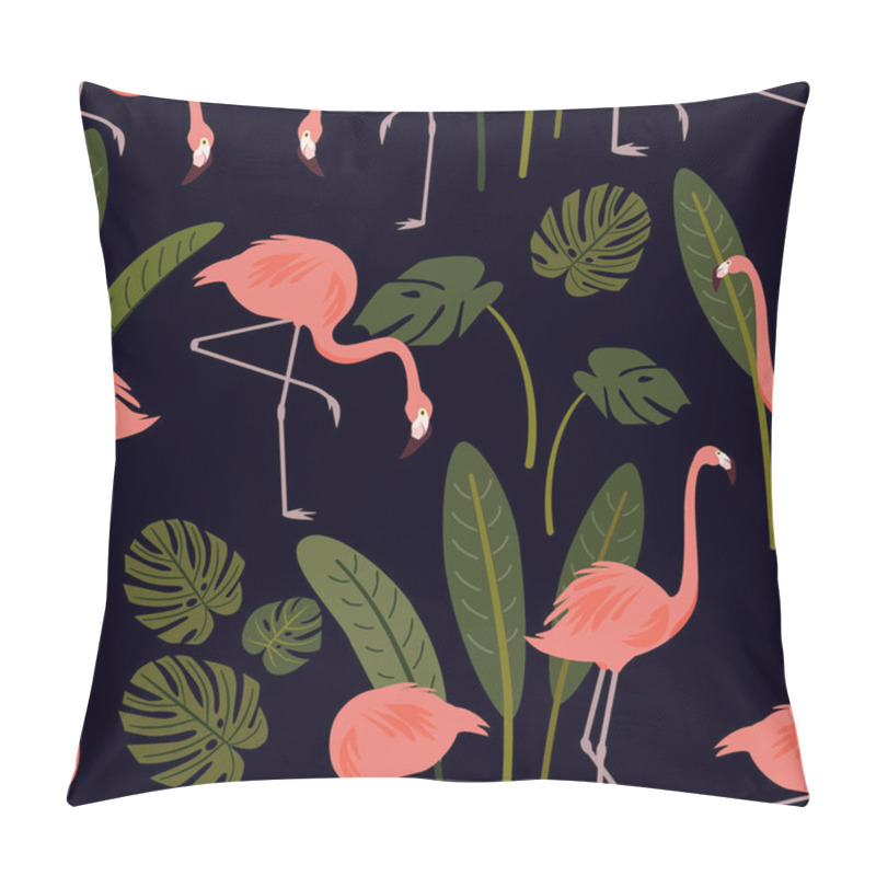 Personality  Summer Pattern With Exotic Flamingo Birds And Tropical Leaves. Vector Seamless Texture. Pillow Covers