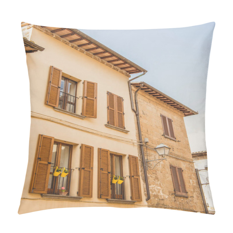 Personality  Facade Of Two Old Buildings In Orvieto, Rome Suburb, Italy  Pillow Covers