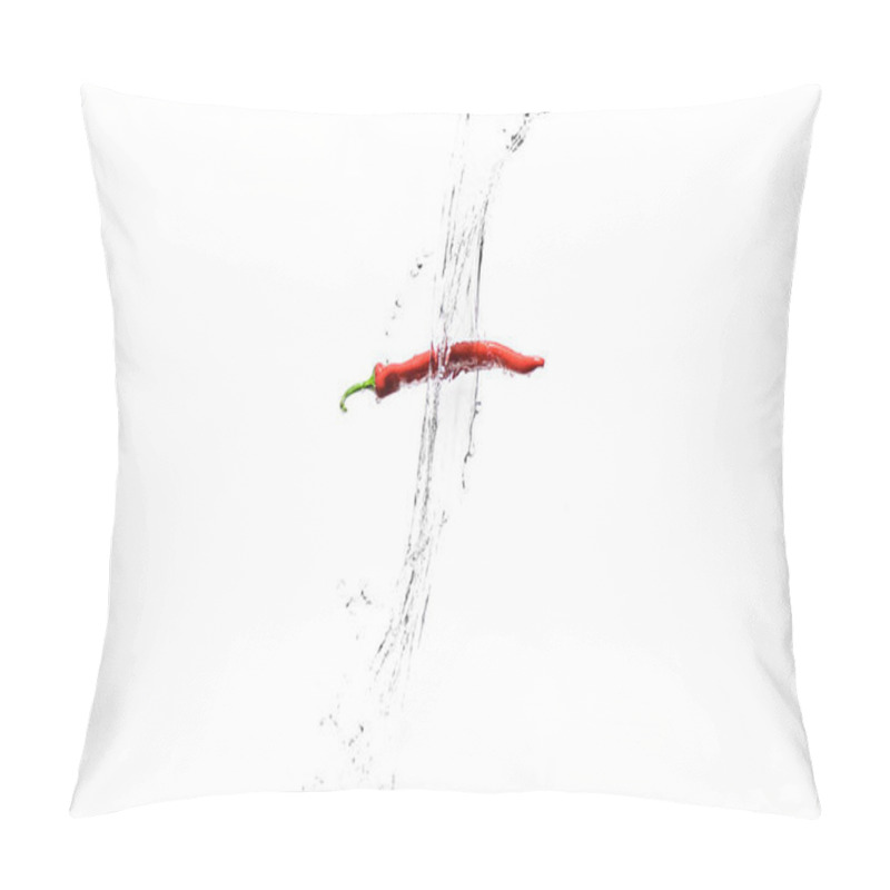 Personality  Red Hot Chilli Pepper In Water Splashes Isolated On White Pillow Covers