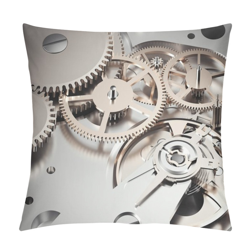 Personality  Clockwork Mechanism With Gears. 3d Rendering Pillow Covers