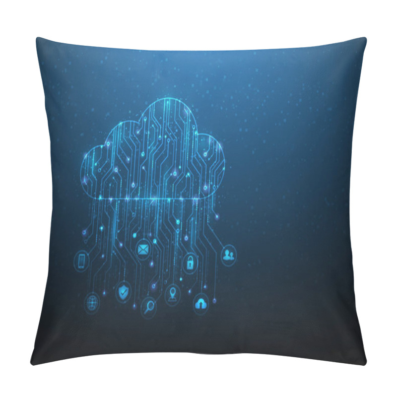 Personality  Cloud Computing Technology Digital Internet . Low Poly Big Data Center Online Concepts. Modern Business Technology Service. Vector Illustration Design. Cloud Storage Infrastructure Blue Background. Pillow Covers