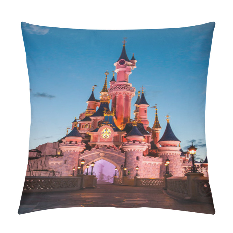 Personality  Disneyland Paris Castle Illuminated At Sunset. Pillow Covers