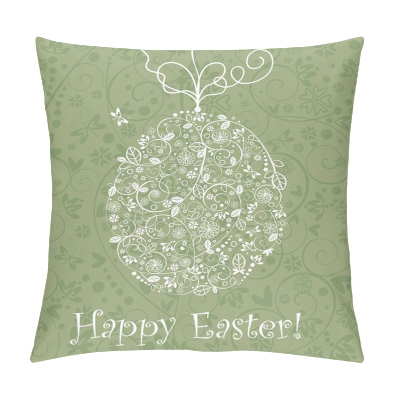 Personality  Beautiful Easter Decorative Olive Green Greeting Card With Hanging Lacy Egg Pillow Covers