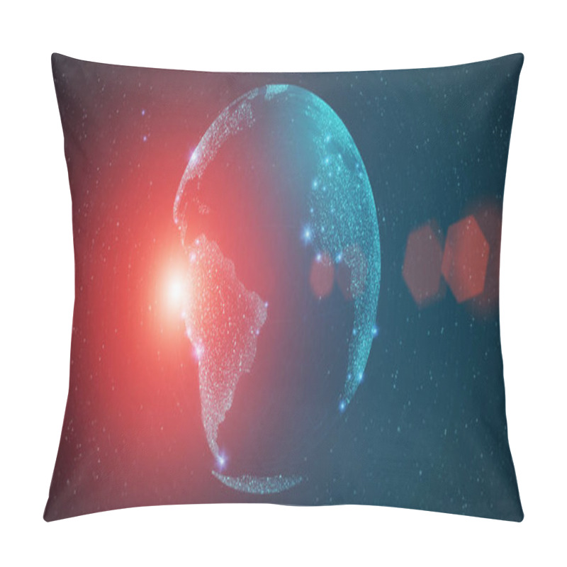 Personality  Futuristic Background With Planet Earth Rendering Made Of Stars And Cosmic Blast Pillow Covers