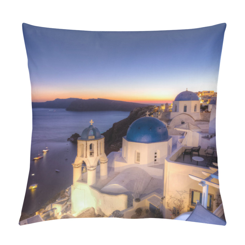 Personality  Traditional Greek Village Of Oia At Dusk, Santorini Island, Greece. Pillow Covers