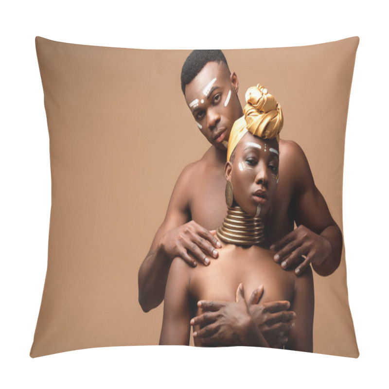 Personality  Naked Tribal Afro Couple Posing On Beige Background Pillow Covers