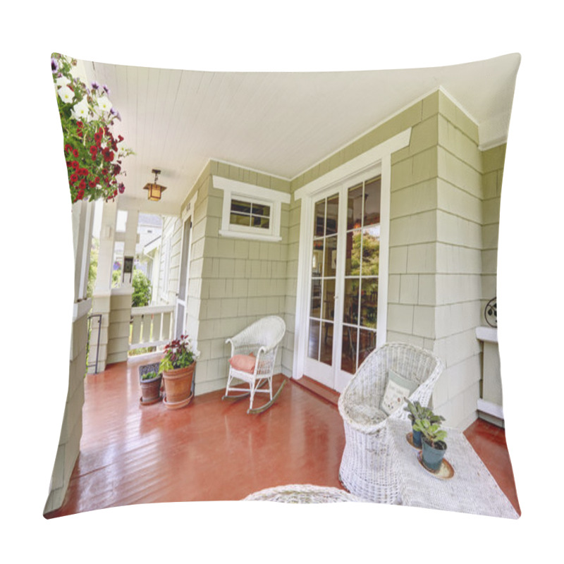 Personality  Entrance Porch With Wicker Chairs And Glass Door Pillow Covers